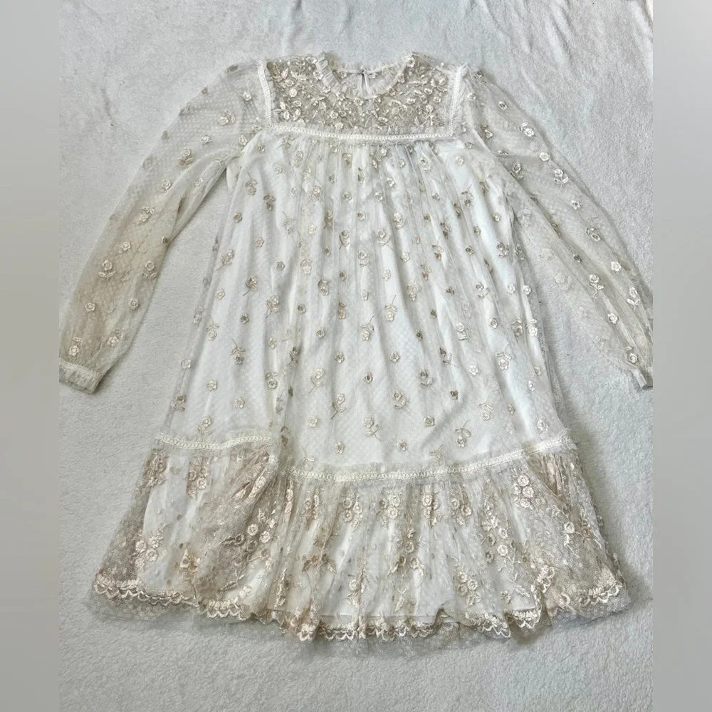Needle & Thread Reflection Disty Cream Embroidered Floral Lace Dress - Size 6 - Picture 2 of 16